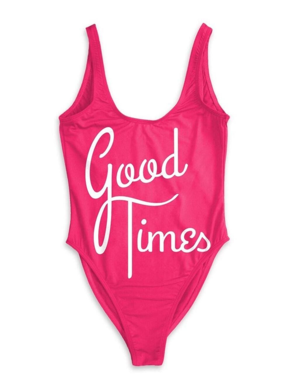 NWT CHRLDR Cheerleader Raspberry 'Good Times' Print One Piece Swimsuit XS/S